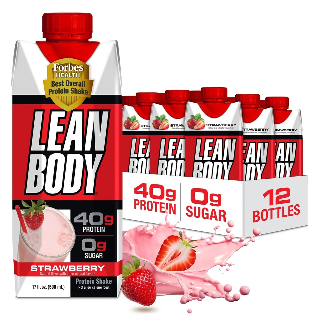 Labrada Lean Body Ready- to- Drink Strawberry Protein Shake, 40g Protein, Whey Blend, 0 Sugar, Gluten Free, 22 Vitamin & Minerals, 17 Ounce (Recyclable Carton & Lid - Pack of 12) LABRADA