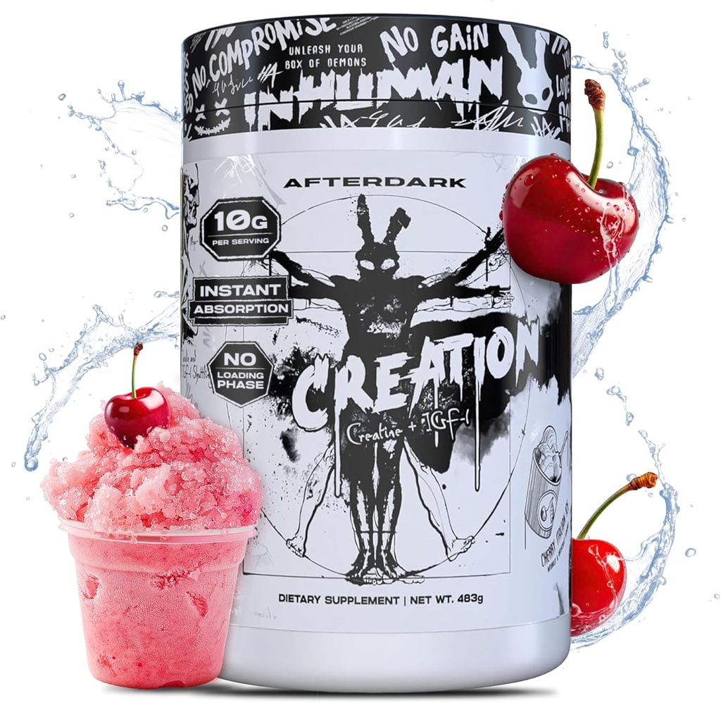 AfterDark Supplements Creatinine Monohydrat Powder, 10000mg Creatinine Matrix Blend, fremmer magt, Endurance & Muscle Growth, GMP Certified, USA Made, 21 Servere, Cherry italiensk is