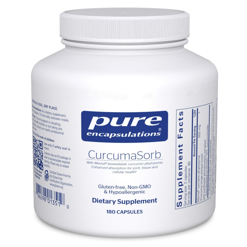 Pure indkapslinger CurcumaSorb 180 s - Meriva Curcumin Phytosome - Understøtter fælles sundhed * - Gluten Free & Non- GMO - 180 kapsler