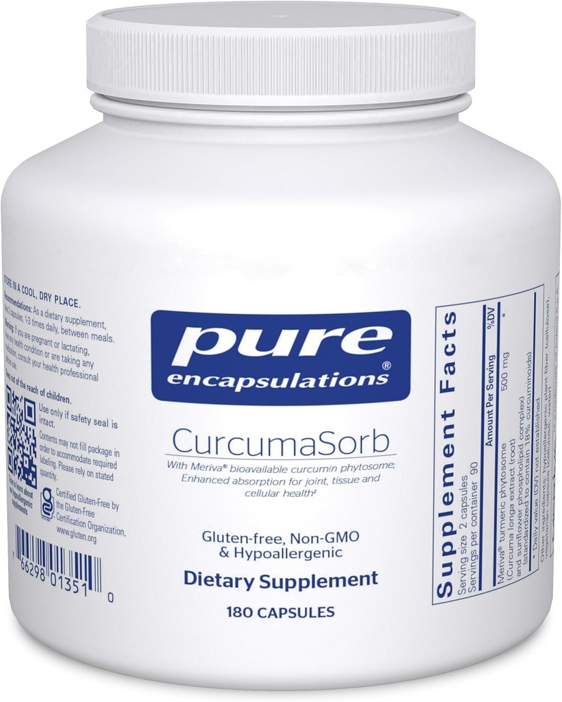 Pure indkapslinger CurcumaSorb 180 s - Meriva Curcumin Phytosome - Understøtter fælles sundhed * - Gluten Free & Non- GMO - 180 kapsler