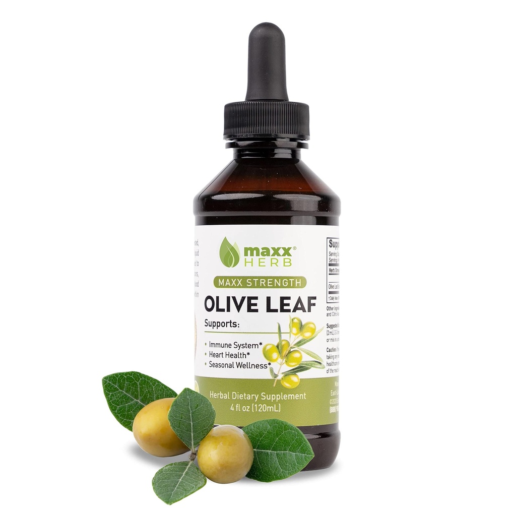 Maxx Herb Olive Leaf Extract - Max Strength Oleuropein Liquid Absorbs Bedre end kapsler eller te, for immunforsvar, hjerte sundhed, og sæsonbetinget Wellness - 4 Oz Flaske (60 Servere)