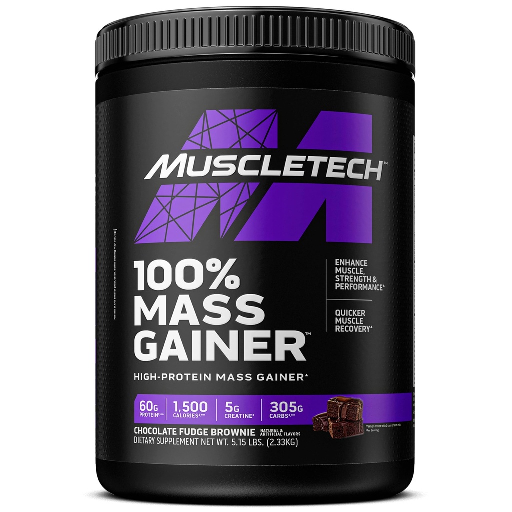 MuscleTech High Protein Mass Gainer til mænd og kvinder - Protein Powder Shakes for Weight Gain, Muscle Building & Recovery med Creatin monohydrat - Chokolade Fudge Brownie, 5.15 Pound