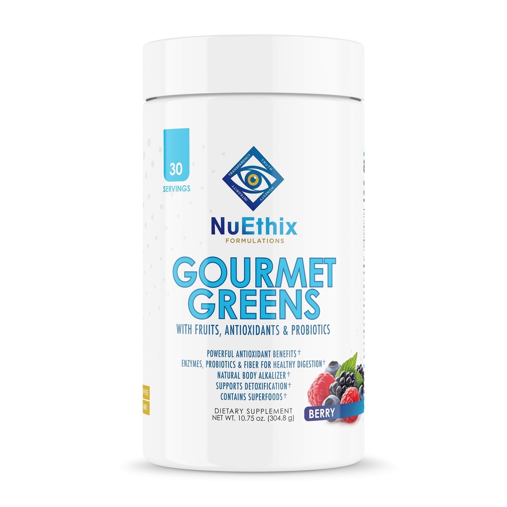 Nuethix Formuleringer Gourmet grønne drikke pulver Kosttilskud med frugt og grøntsager Superfødevarer og probiotika, Berry, 30 Servere