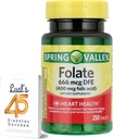 LUAL Spring Valley Folate 666 mcg DFE (400 mg folinsyre) 250 CountBundle 45 Diabetes decoded, Folate Supplement for Women