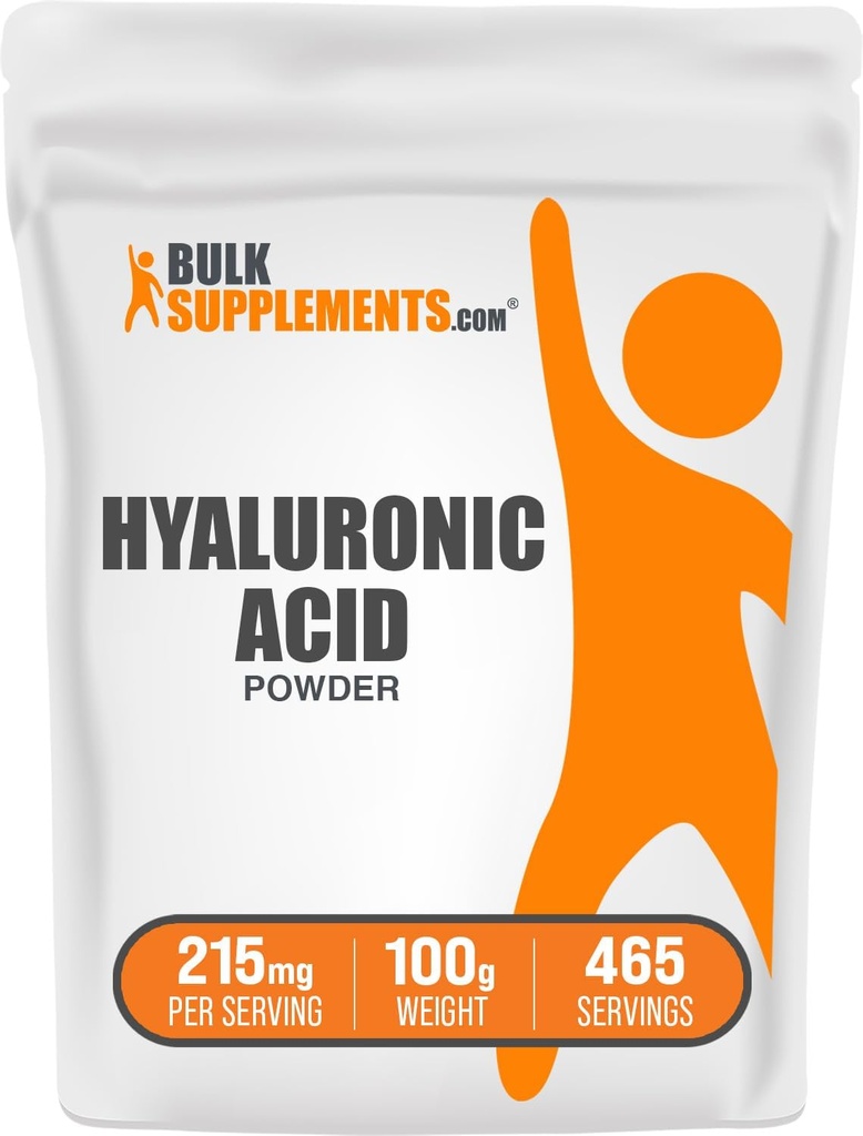BulkSupplements.com Hyaluronic Acid Powder - as Sodium Hyaluronate, Hyaluronic Acid Supplements - Food Grade, Gluten Free - 215mg per Serving, 100g (3.5 oz) (Pack of 1)