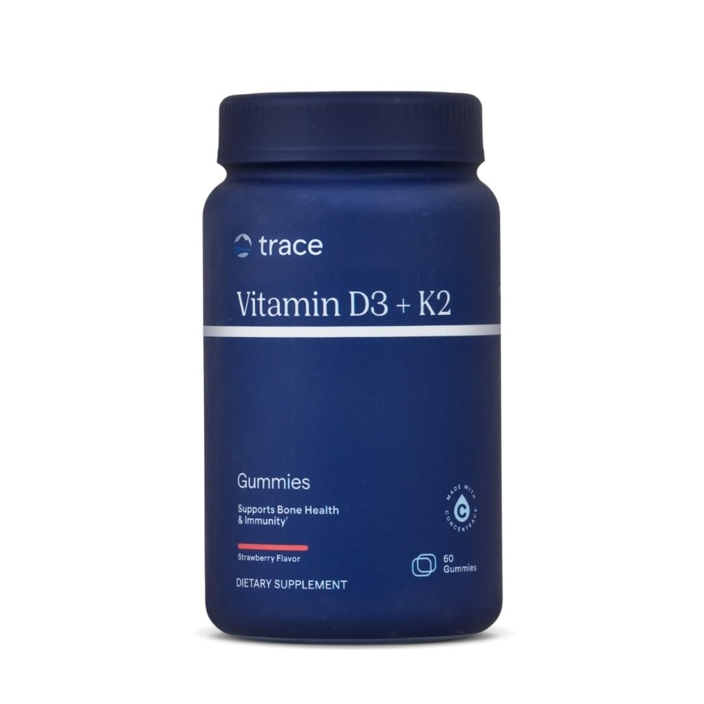 Trace Minerals - 124; D3- vitamin + K2 Gummies - 124; 5000 IE D3 + 50 mcg K2 - 124; Vegan, Sugar Free, Gluten Free, Natural Strawberry Flavor - 124; 60 Servere