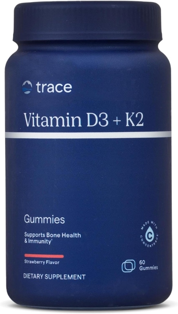 Trace Minerals - 124; D3- vitamin + K2 Gummies - 124; 5000 IE D3 + 50 mcg K2 - 124; Vegan, Sugar Free, Gluten Free, Natural Strawberry Flavor - 124; 60 Servere
