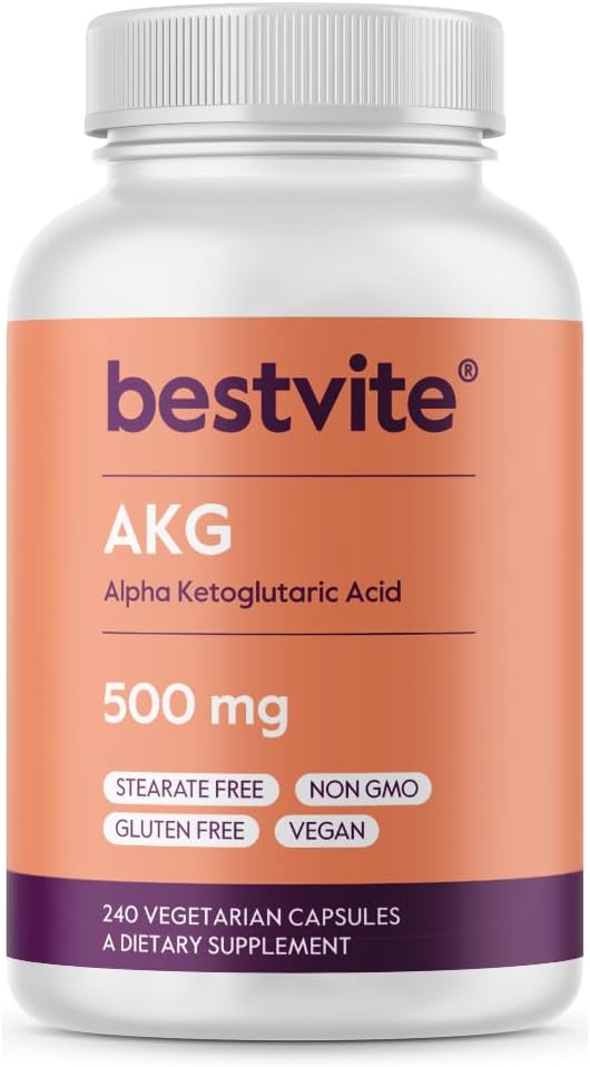 AKG (Alpha Ketoglutarsyre) 1000mg per servering (240 vegetariske kapsler) - Ingen stearater - Vegan - Ikke GMO - Gluten Free - AKG supplement