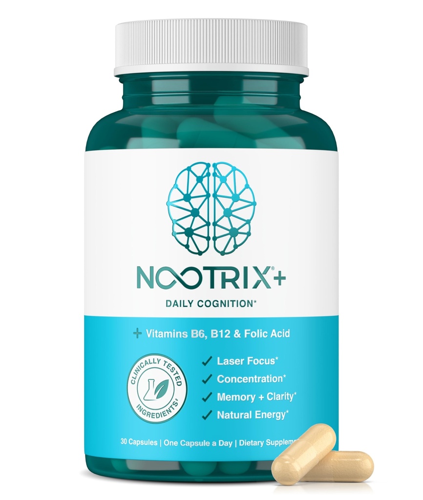 Nootrix Brain Plus Nootrop Supplemented 124; Understøtter hukommelse, mental fokus, kognitiv sundhed & energi; 124; fremmer sund mood & hjerne funktion; 124; vitamin B1, vitamin B6 & vitamin B12; 124; 30 kapsler