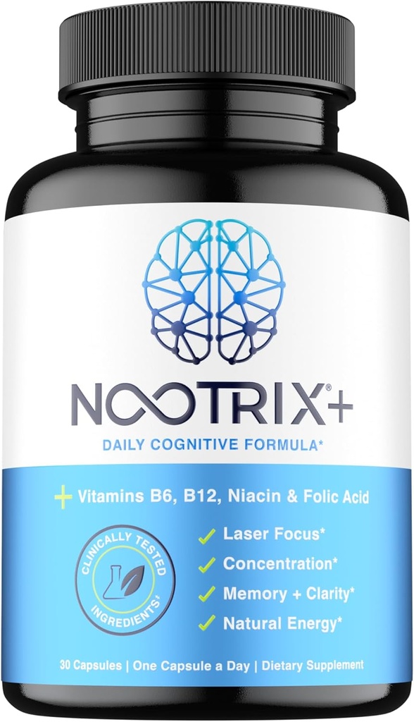Nootrix Brain Plus Nootrop Supplemented 124; Understøtter hukommelse, mental fokus, kognitiv sundhed & energi; 124; fremmer sund mood & hjerne funktion; 124; vitamin B1, vitamin B6 & vitamin B12; 124; 30 kapsler