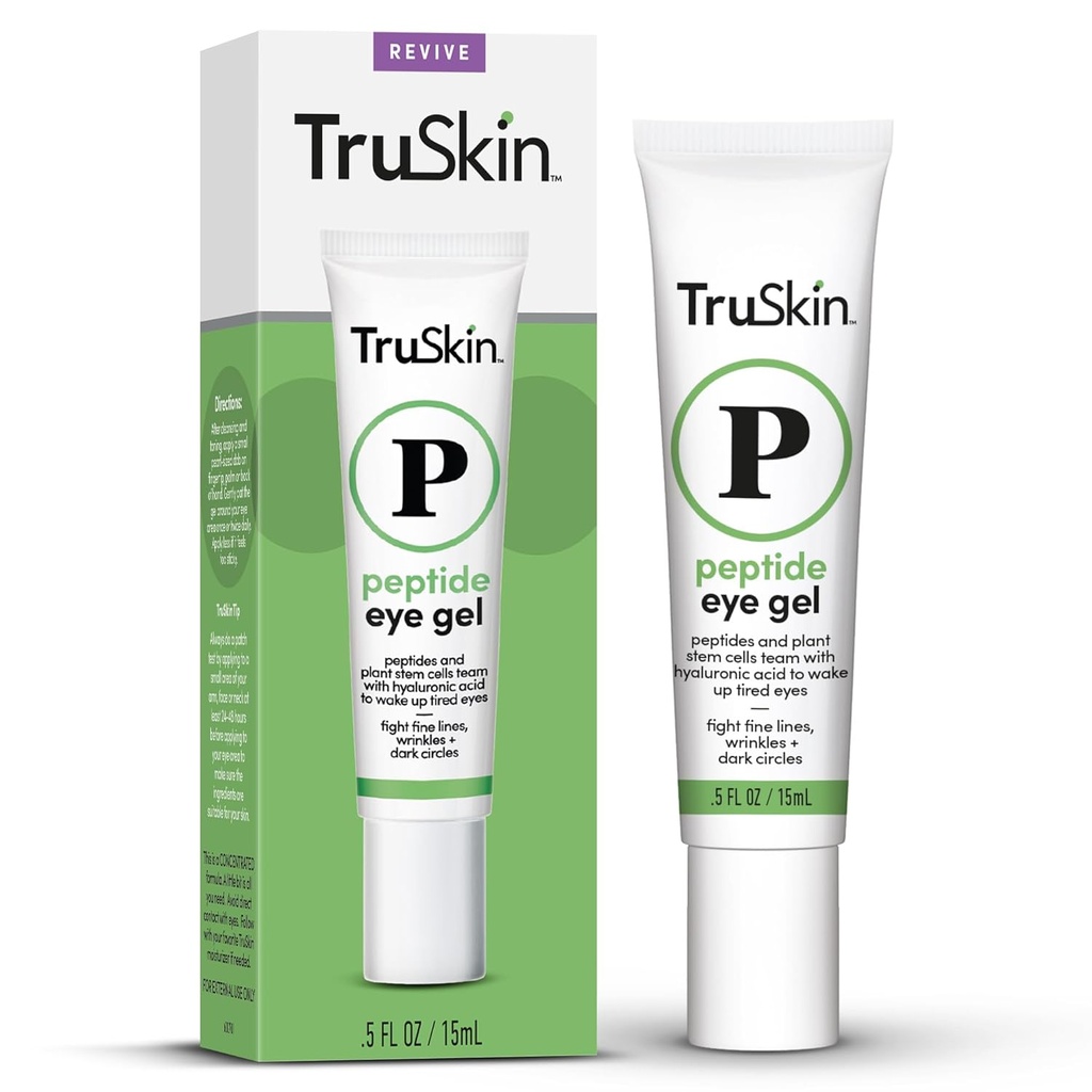 TruSkin Peptide Eye Gel - forbedre udseendet af mørke cirkler & linjer for Brighter- Looking Eye Area - Under Eye Care med Peptider, Plant Stem celler, Hyaluronsyre - Vågn op trætte øjne, 0.5 fl oz