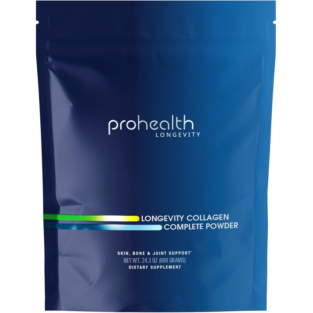 ProHealth Longevity Collagen Peptider Powder - for mennesker over 40. 20g Multi Collagen. 2g Pro- Collagen. Hyaluronsyre. Type I, II, III, V, X for Joints, Bones, Hår, Hud, Muskler, Gut - 30 Servere