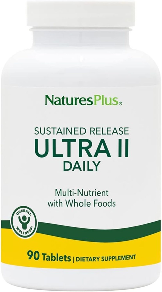 NaturesPlus Ultra II Daily - 90 tabletter - Multivitamin med hele fødevarer til samlede velvære - Understøtter energi og immunforsvar - Vedvarende udgivelse - 90 Servere