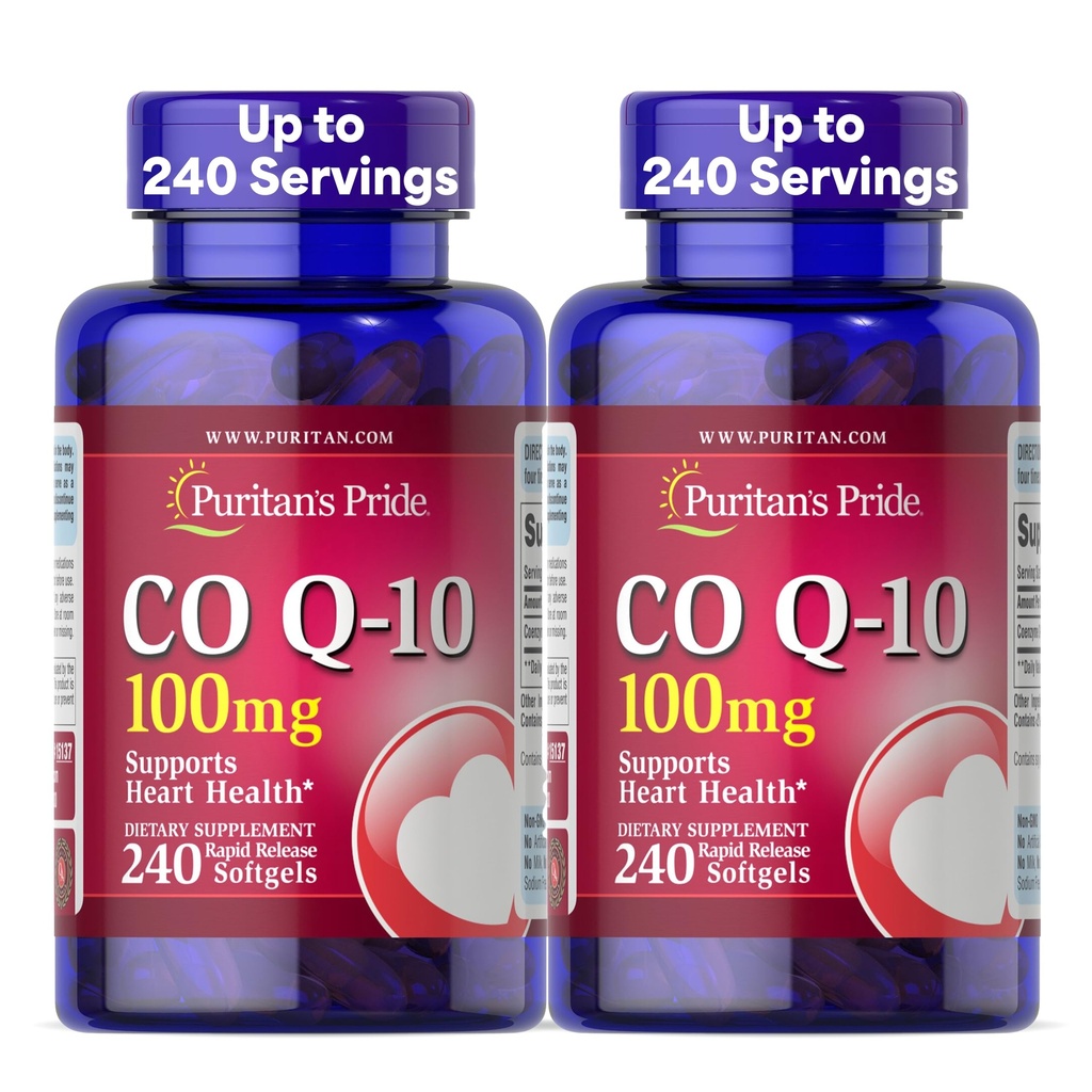 Puritan 's Pride Coenzym CoQ10 100mg, Kosttilskud til hjertesundhed, blodtryk, oral gummesundhed, og sund aldring support, 240 Rapid Release Softels, 2- Pack