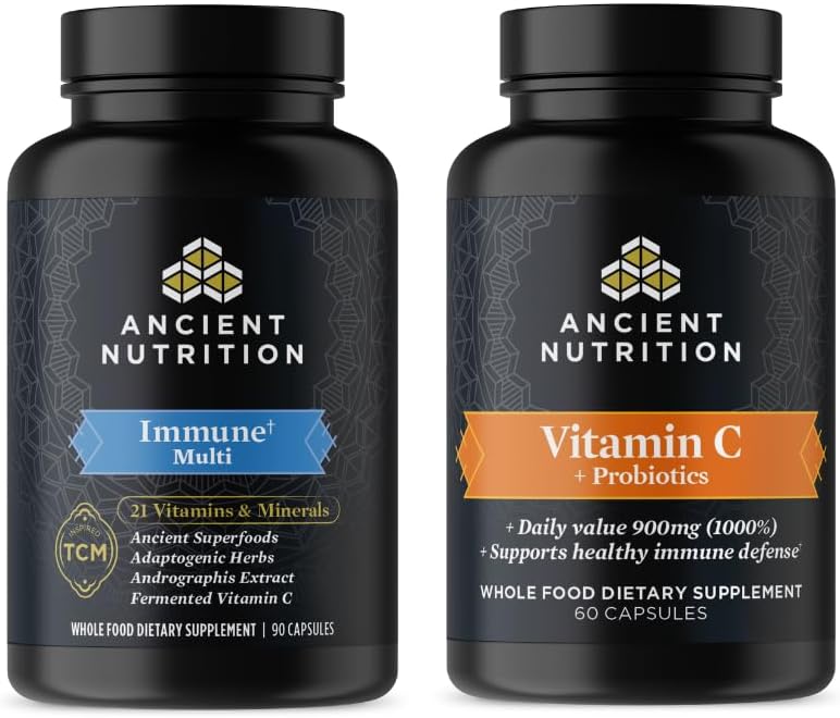 Ancient Nutrition Multi immun kapsler, 90 Greve + C-vitamin + Probiotika kapsler, 60 Greve