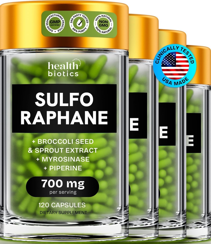 Sulforaphane Supplement Organic Broccoli Sprouts | Stabilized Sulforaphane Kids & Adult | from Broccoli Florets & Seeds | Organic Sulfur Supplements 480 Pills | 4 Packs