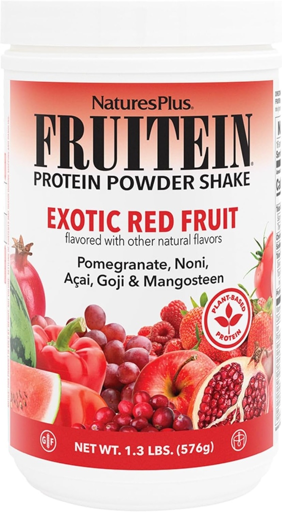 NaturesPlus FRUITEIN Exotic Red Fruit Shake - 1,3 lbs - 13 Bedste Plantbaserede Protein Per Servering - Understøtter energi & immunsystem - Vegetarisk, Gluten Gratis & ikke-GMO - 16 Serveringer
