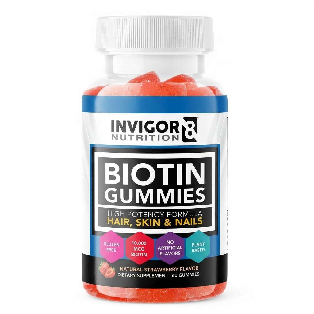 INVIGOR8 Biotin Gummies 10000mcg · 124; Hårhudnegle Vitaminer Biotin supplement til kvinder & Kids 5000mcg x2 · 124; Vegan Kosher Halal · 124; Strawberry Flavor · 124; 60