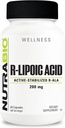 NutraBio R- Lipoic Acid Supplement, 200mg - Active Stabilized R- ALA Supplement- Optimized Alpha Lipoic Acid Formel for Better Absorption to Support Health and Wellness- 60 Kapsler