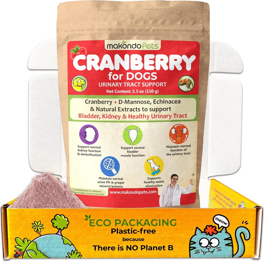 Tranebær til hunde i pulver - Urinary Tract Sundhed, hund UTI, Bstige Support, Bstige Stones, Inkontinens Support, Tranebær Supplement - Bacon Flavor (150 servere)