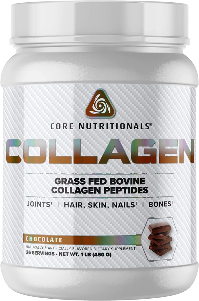 Core Nutritionals Hydrolyzed Collagen Peptider Mex124; Type I & III fra Græs Fed Bovine Mex124; Hår, Hud, & Nails Mex124; Bone & Joint Support Mex124; 1 Pund (Chokolade)