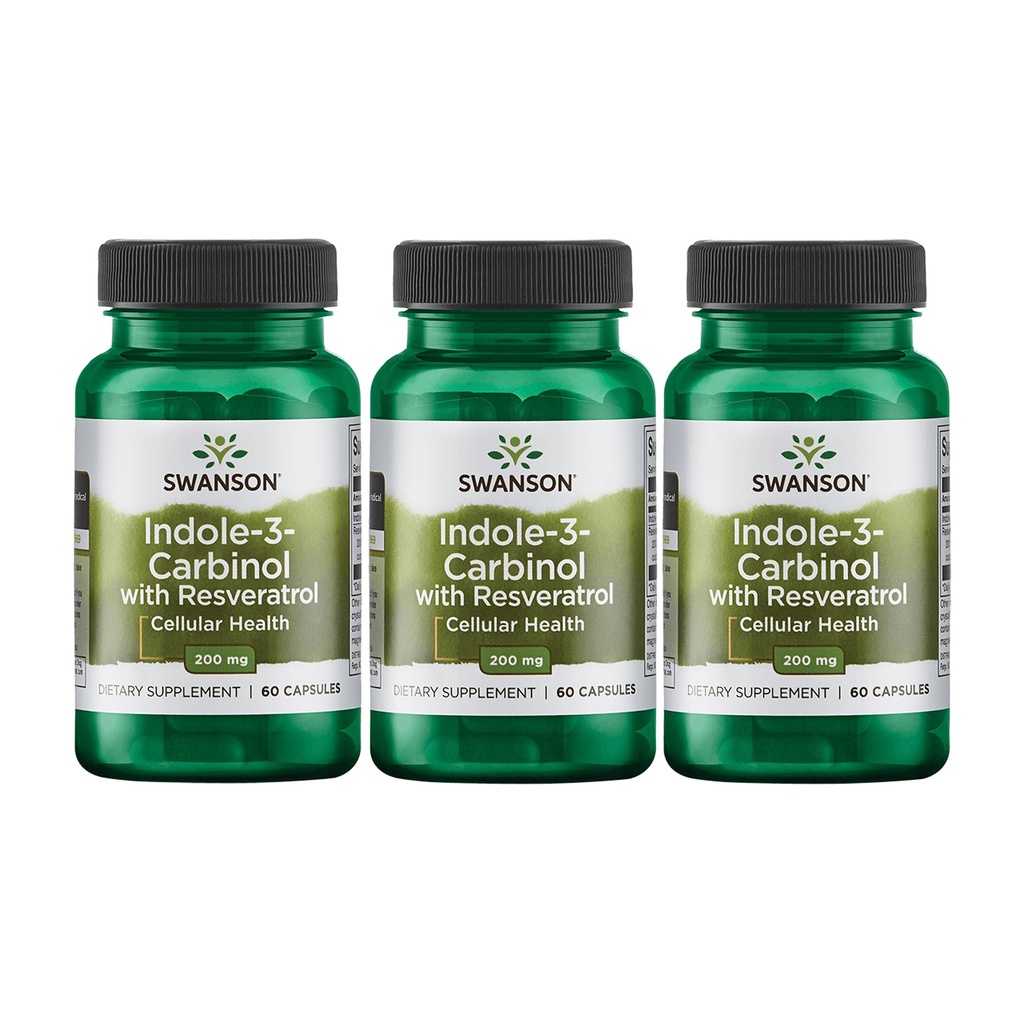 Swanson Indole- 3- Carbinol med Resveratrol - I3C supplement fremme cellular beskyttelse - Natural supplement til at hjælpe med at opretholde sund hormon balance - (60 kapsler, 200mg Hver) (3 Pack)