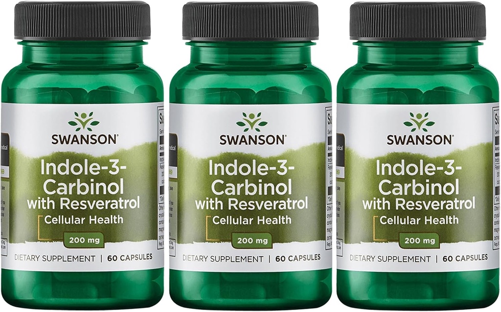 Swanson Indole- 3- Carbinol med Resveratrol - I3C supplement fremme cellular beskyttelse - Natural supplement til at hjælpe med at opretholde sund hormon balance - (60 kapsler, 200mg Hver) (3 Pack)