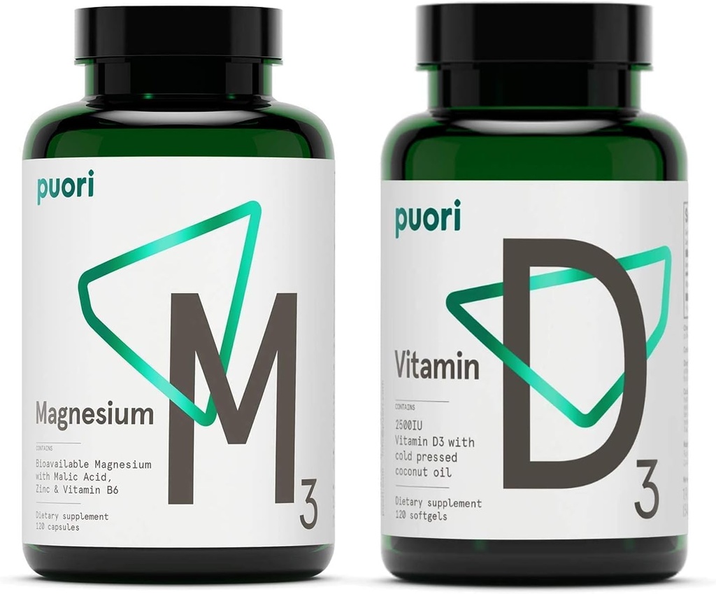 Puori Vitamin D3 og Magnesium Zink supplement Bundle for sund muskelfunktion, ben sundhed, immunforsvar og Calcium Uptake- Non- GMO og Gluten- fri