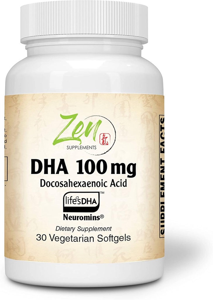 Zen Kosttilskud - Neuromins DHA 100 Mg - Vegan & Algae Sourced DHA supplement understøtter Eye Health, Heart Health, og Optimal Wellness 30- Vegcaps