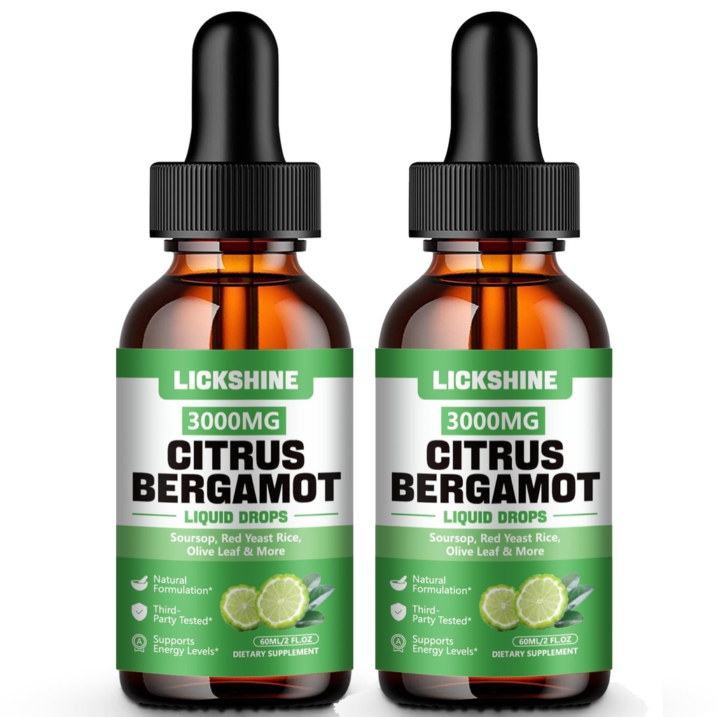 2 Pack 3000mg Citrus Bergamot Liquid Drops - High Absorption - Cholesterol Lowning Supplement for immunforsvar Anti- Aging, Hight Cholesterol - Soursop Bitters Liquid, 4 Fl Oz