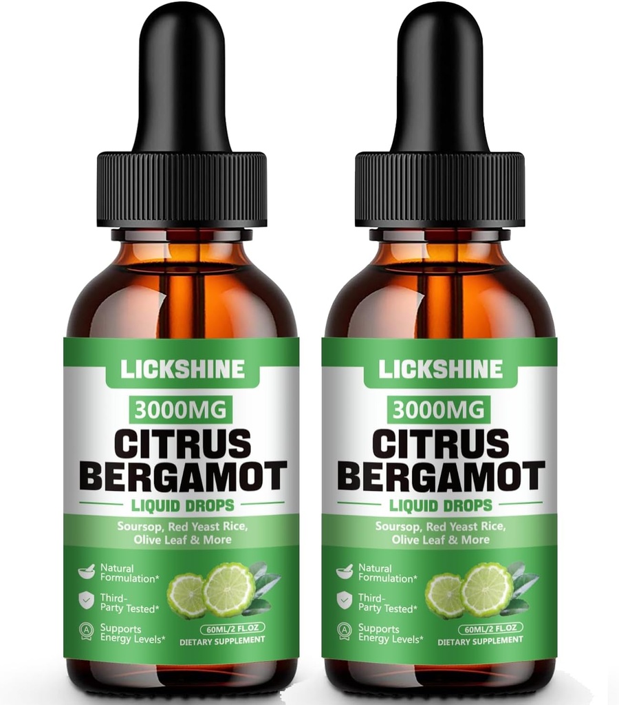 2 Pack 3000mg Citrus Bergamot Liquid Drops - High Absorption - Cholesterol Lowning Supplement for immunforsvar Anti- Aging, Hight Cholesterol - Soursop Bitters Liquid, 4 Fl Oz