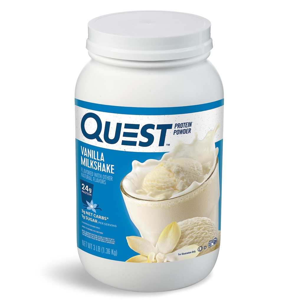 Quest Nutrition Vanilla Milkshake Protein Powder, 24g protein, 1g sukker, lav carb, Gluten Free, 3 Pund, 43 portioner
