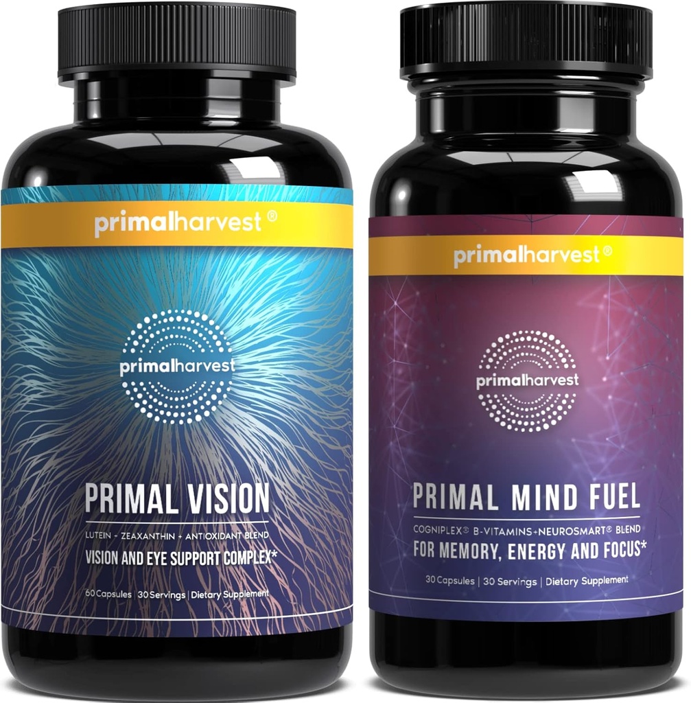 Primal Harvest Brain Boost & Vision Kosttilskud til kvinder og mænd Vision og Øjenstøtte Kompleks med Lutein, Zeaxanthin Bundle