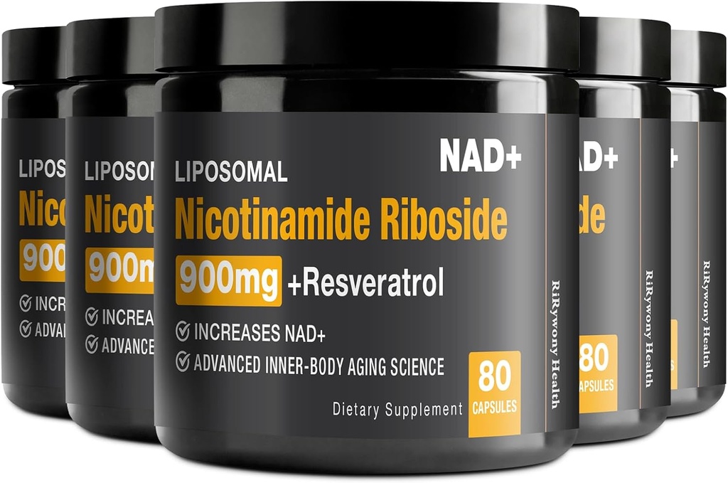 NAD Supplement - NAD + med Nicotinamid Riboside (NR) og Resveratrol Quercetin 900mg Pure Organic NAD Plus til cellulær reparation sund aldring Brain funktion, 80 kapsler (pakke med 5)