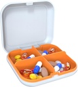 Pill Box Portable Pill Dispensing Box, Rejse Portable Pill Box, 4 -Segment Daily Portable Pill Organizer, Egnet til vitaminer, Medicin, Fish Oil (Hvid + Orange)