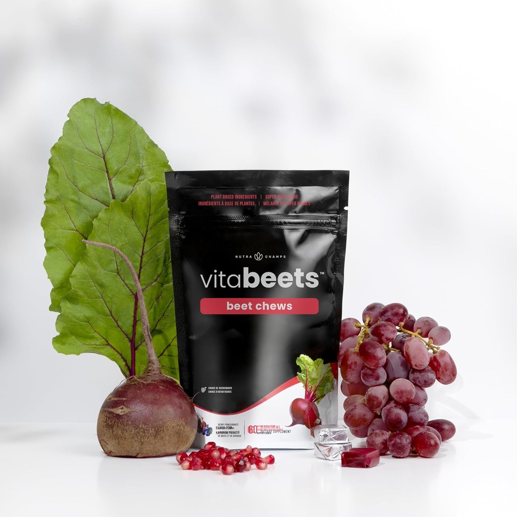 NutraChamps Beet Chews - Potent 750mg Beet Root Extract - Heart Chews - Blood Flow & Circulation Support Supplement - Super Red Blend - Beet Root Gummies Alternativ - 60 Soft Chew