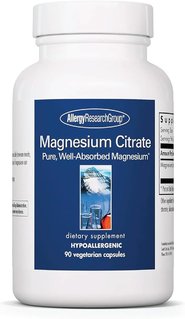 Allergi Research Group Magnesium Citrate Kosttilskud - Bone & Stress Support, Well- Absorberet, Hypoallergen, Vegetariske Kapsler - 90 Greve