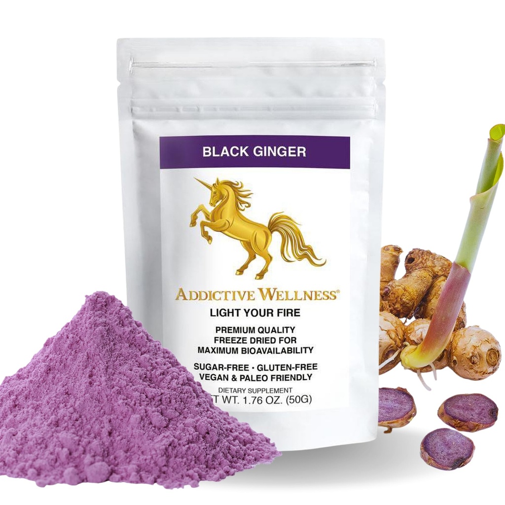 Addictive Wellness Thai Black Ginger til mænd, Thai Ginger supplement til støtte energi Metabolisme, Endurance & Performance, Fryse Tørret Black Ginger Powder, 50 Bedste (1.76 Ounce), Vegan & Paleo