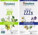 Himalaya Hej Joy med Ashwagandha til forbedring af mad og spiritus & Hello ZZZs med Melatonin til søvn support, 60 kapsler hver - Bundle