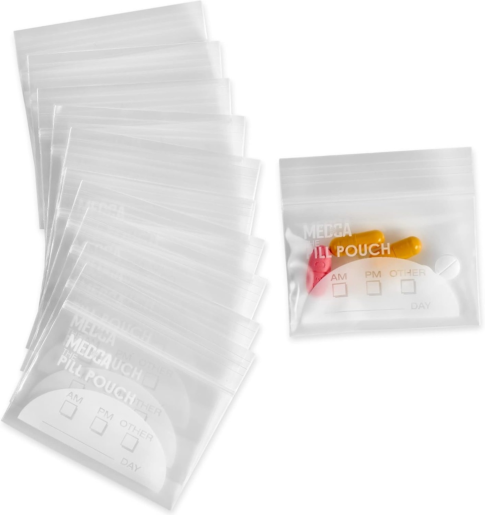 Extra- Thick Pill Pouch Tasker - (Pack of 100) 3 "x 2" 8 Mil - BPA Gratis, Poly Bag Disponible Zipper Pills Sække, Daglig AM PM Travel Medicine Organizer Storage Pouches, Clear Genanvendelige w / Write- on Labels