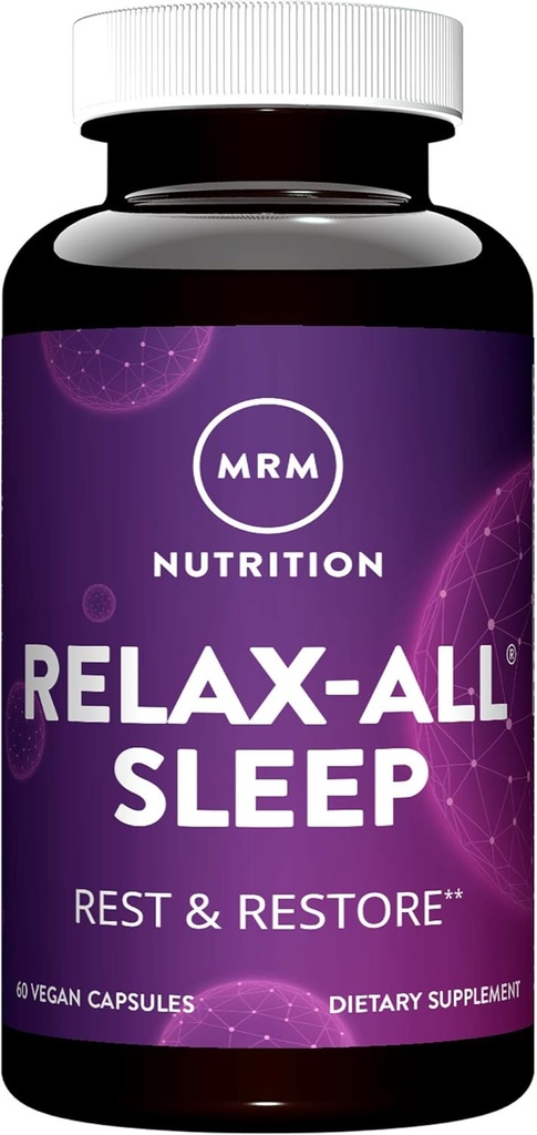 MRM Nutrition relaxT- ® Sleep; Hjælper dig med at falde for søvn 124; Restful + Restorative Sleep • 124; med Melatonin + Ashwagandha • 124; Good Night Sleep without Feeling groggy • 124; Vegan + Gluten Free Meader 124; 30 Servering