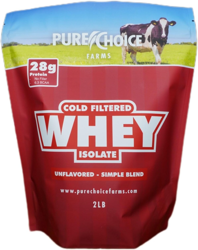 Pure Choice Unflavored Whey Protein Isolate Powder, 28g Protein & sukkerfri, ikke denatureret Valle, 1 Ingrediens, Ingen Fylder eller Kunstige Sødemidler (Ikke tilsat smagsstoffer, 2 LB)