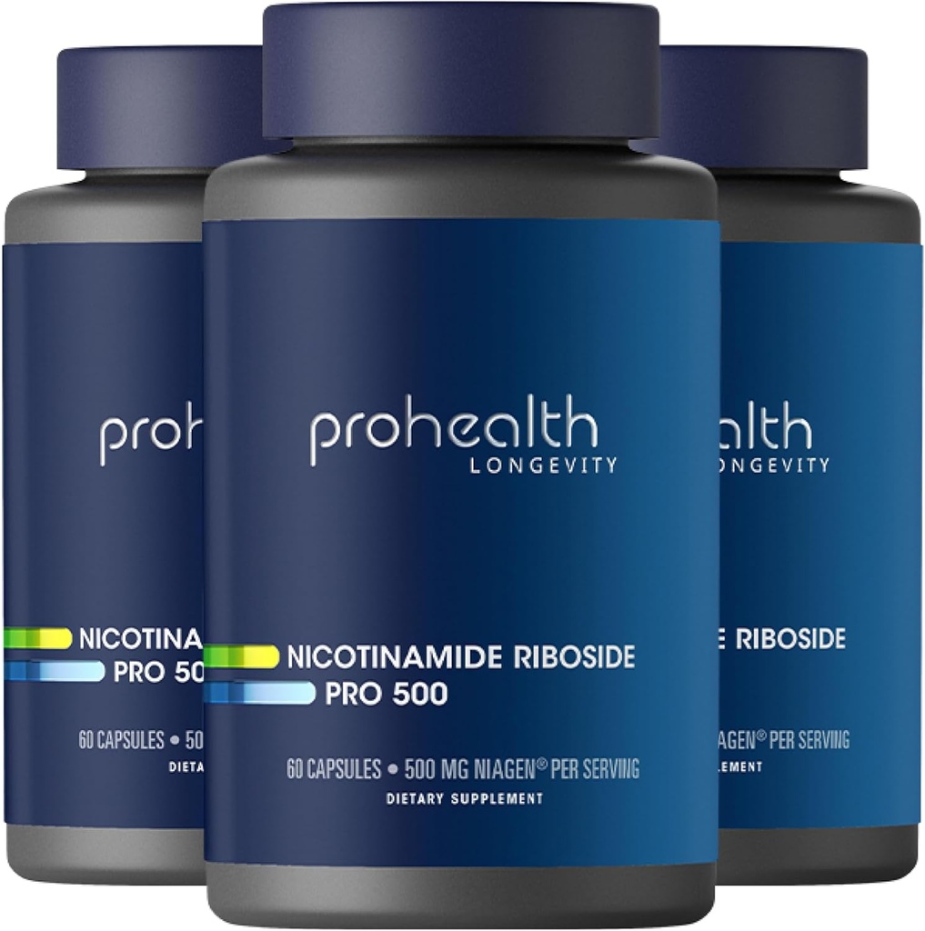 ProHealth Nicotinamid Riboside Pro 500. Patenteret NR Niagen 500mg Plus 250 mg TMG. NAD + Supplement øger NAD +. NR Supplement Proven i 300 undersøgelser. 30 Servering (3 Pack)
