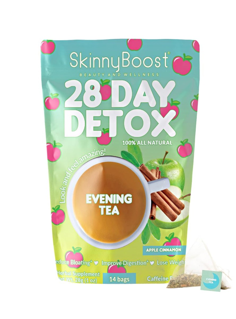 Skinny Boost Aften Detox Tea- APPLE CINNAMON -14 Tea Tasker I alt, Understøtter Detox og Rense, Reducere bloating, 100% Alle naturlige, Vegan, Ikke GMO