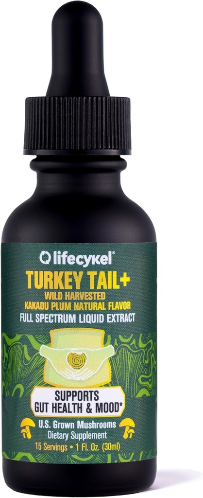 Life Cykel - Tyrkiet Tail Mushroom Flydende Uddrag med Kakadu Plum - immunforsvar & fordøjelsesmæssig sundhed Prebiotic Supplement - Vegan, Non- GMO og Gluten Free - 1 Fl Oz