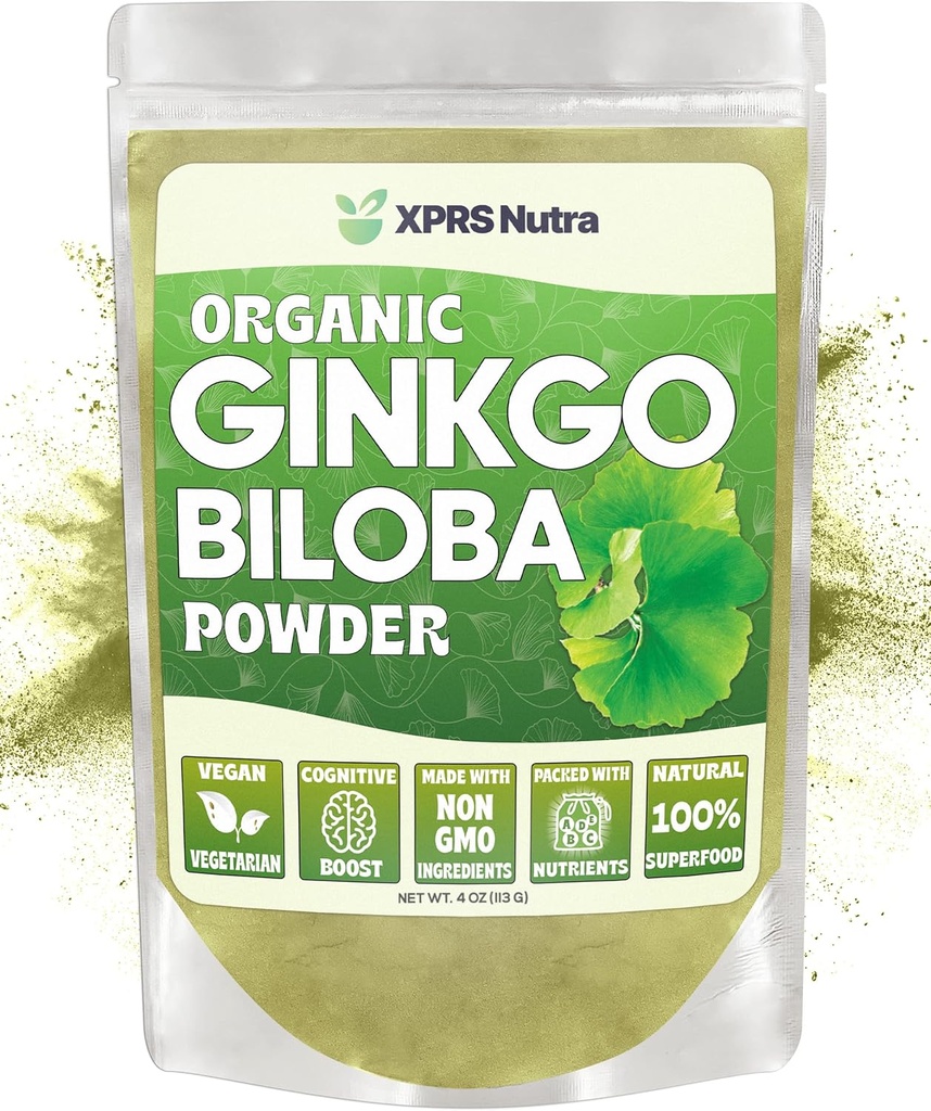 XPRS Nutra Organic Ginkgo Biloba Powder - Gingko Biloba Supplements for Cognition - Vegan Friendly Ginkoba Biloba Organic - Immunity Boosting Ginkgo Biloba Powder (4 oz)