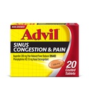 Advil Sinus Congestion and Pain, Sinus Relief Medicine, Pain Reliever og Feber Reducer med Ibuprofen og Phenylephrin HCl - 20 overtrukne tabletter