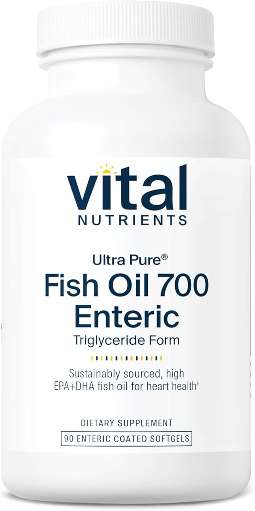 Vital Nutrients Ultra Pure ® Fish Oil 700 Enteric Coated Medical 124; Heart, Brain, immunforsvar * Medical 124; Sustainable Sour High EPA & DHA Omega-3 Fedtsyre124; Vanilla Flavor Medical 124; Gluten, Dairy, Soy Free Medical 124; 90 Greve