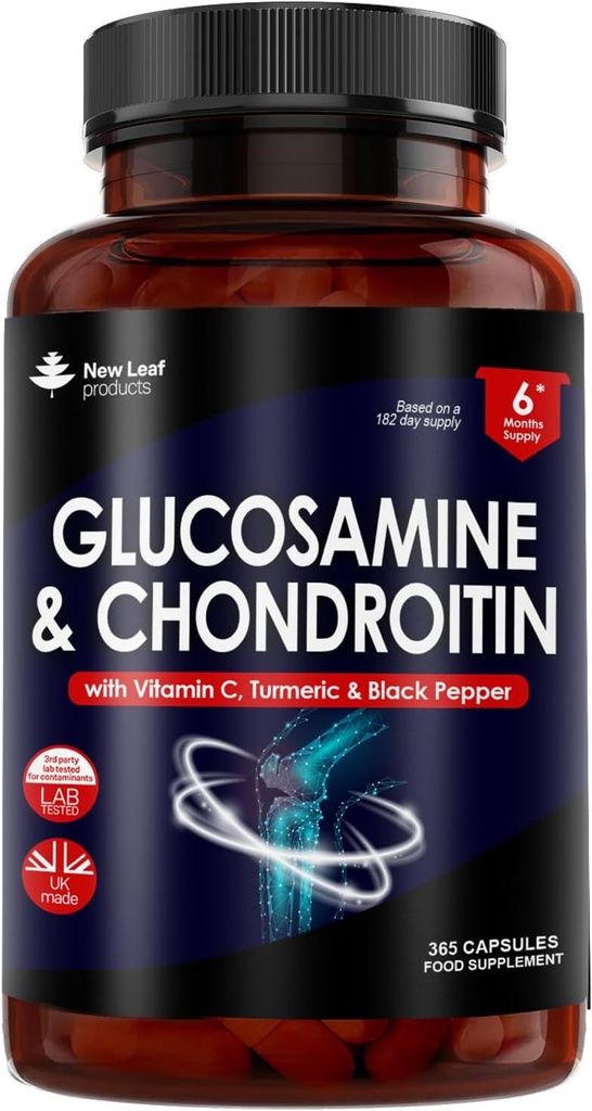 Glucosamin og Chondroitin High Strength - with MSM (365 tabletter) Extra Absorbency Beriget med C-vitamin, Glucosamin Sulfate Chondroitin Sulfate Gluten- Free, GMP, 365 kosttilskud tabletter