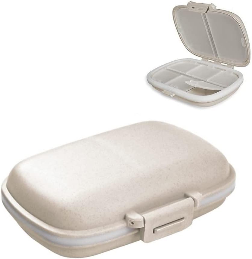 Daily Pill Organizer 1 Rejse Portable Pill Case 8 Kompartmenter Pill Box med Seal Ring Fugt Bevis Lille Medicin Vitamin Holder Container til Pocket Purse Vandtæt Pill Supplement Case (Beige)
